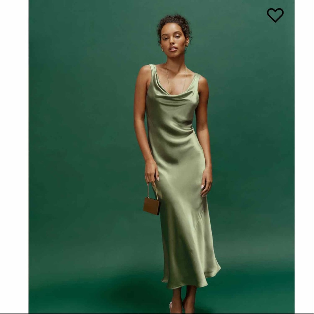 Reformation Green Satin Dress